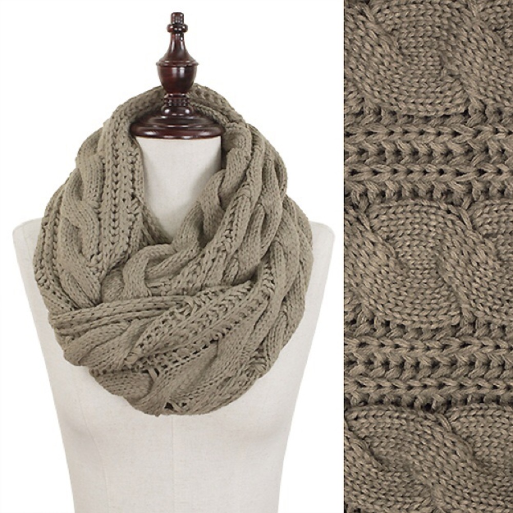 Chunky Solid Color Cable Knitted Infinity Scarf - image 3